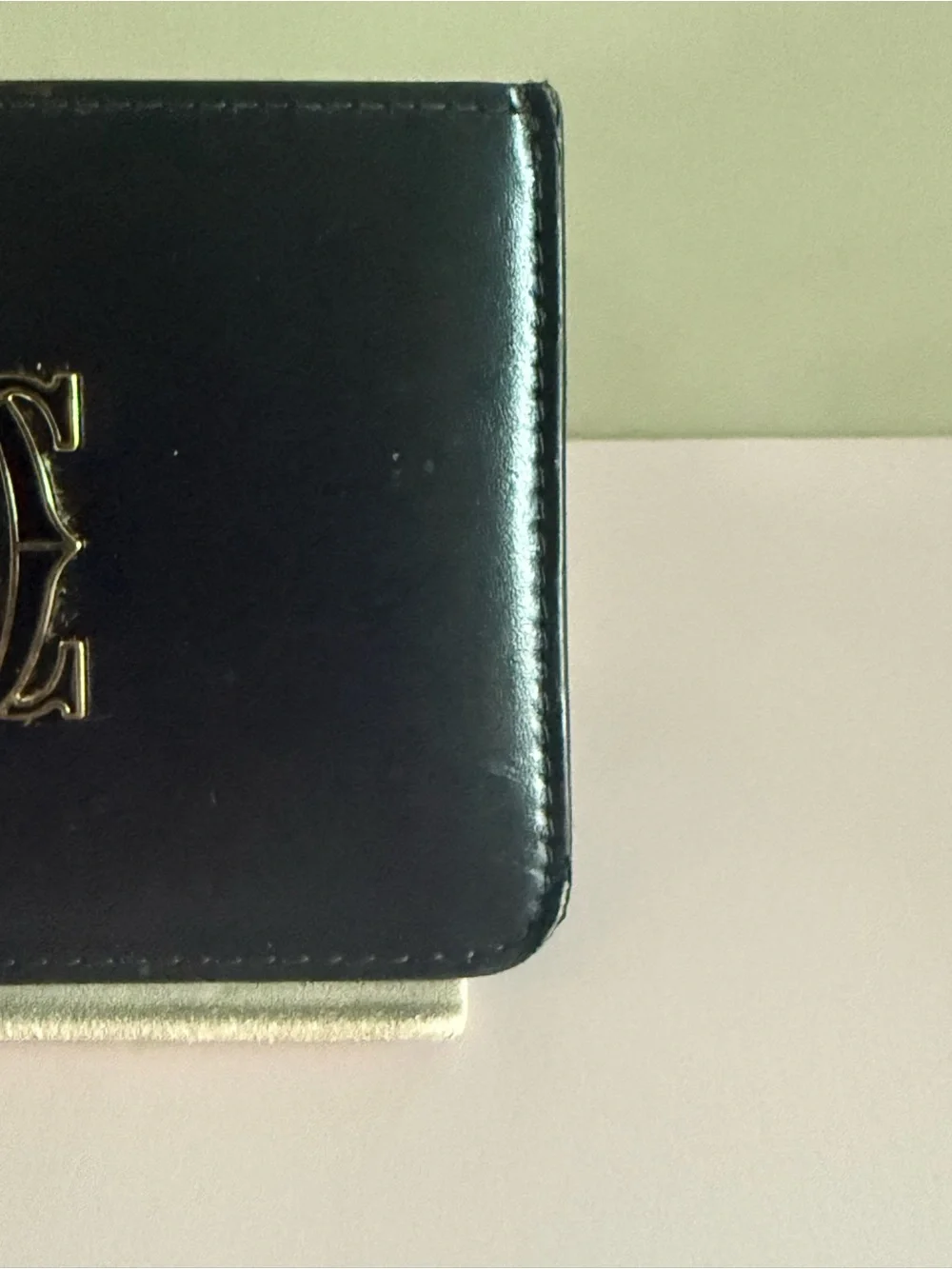 Cartier Black Leather Double C Logo Card Holder Gold Tone